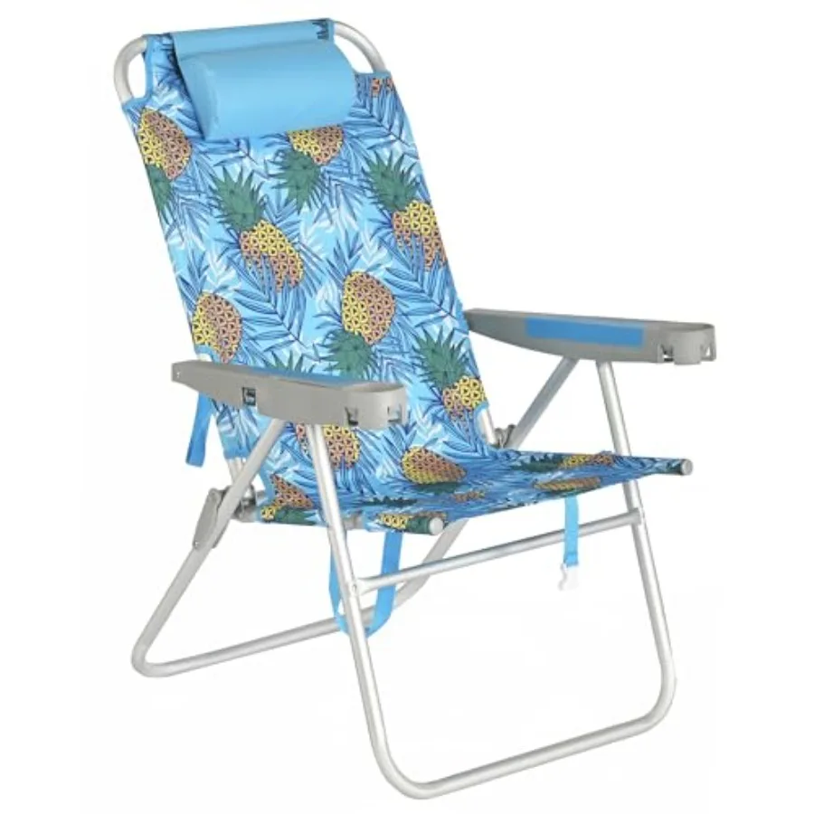 

Beach chair for adults: aluminum black 5-position reclining high seat with armrest cup holder phone holder lightweight folding
