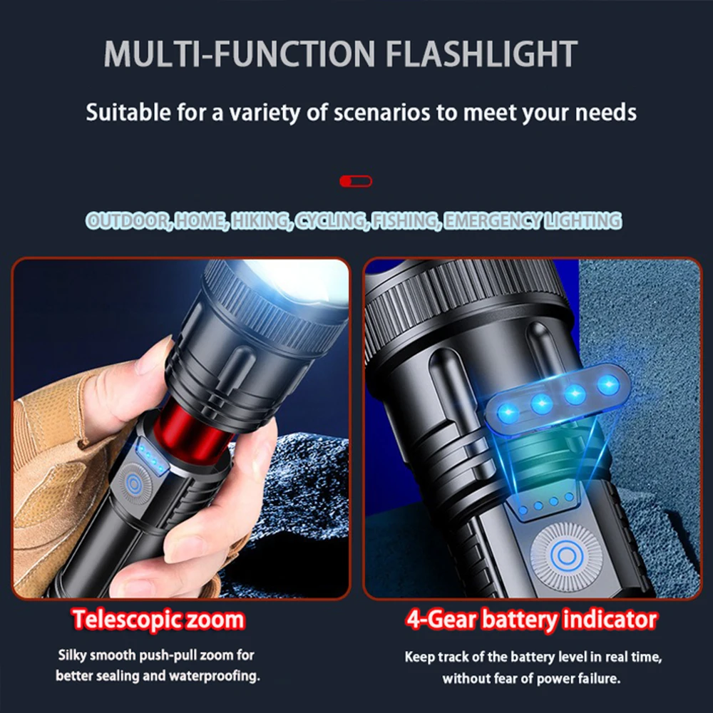 2pcs Strong Light Flashlight USB Rechargeable Small Xenon Lamp Portable Ultra Bright Long-range Outdoor Household Led