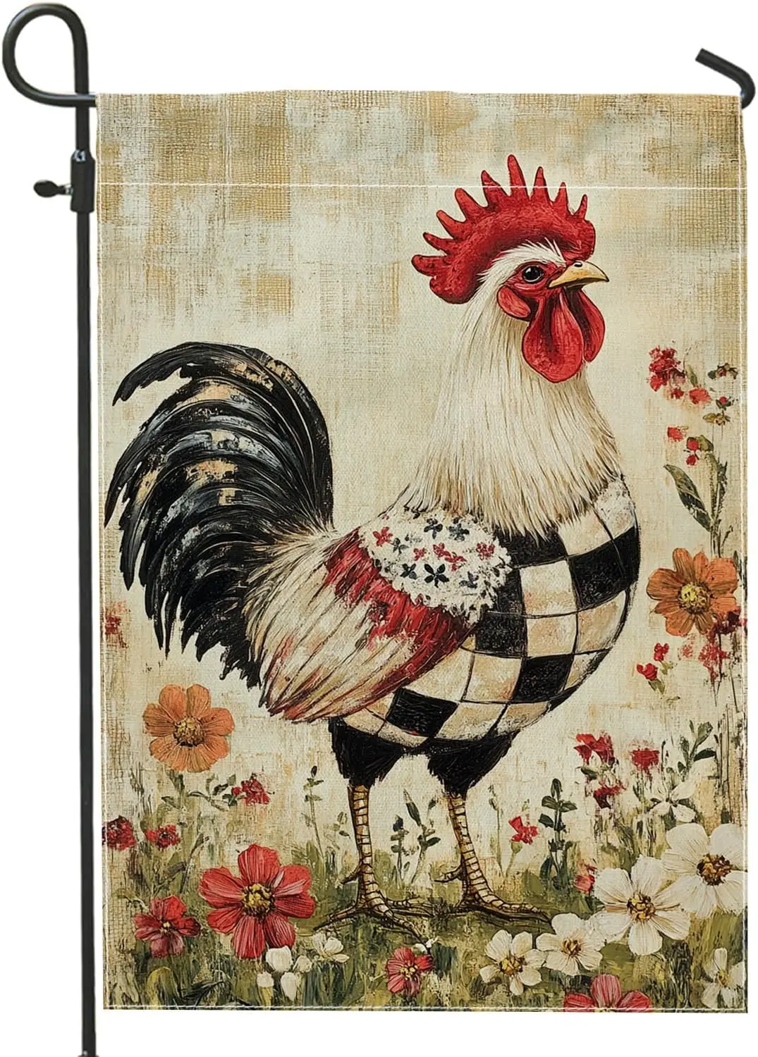 Rooster Garden Flag, Colorful Farmhouse Chicken Decorative Banner, Spring Summer Outdoor Yard Decor, Double Sided Burlap Flo hhz