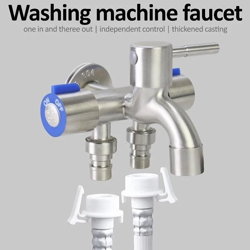Stainless Steel Multi-Function Washing Machine Faucet 1 In 3 Out Diverter Valve Three-Way Control Home Kitchen Bathroom