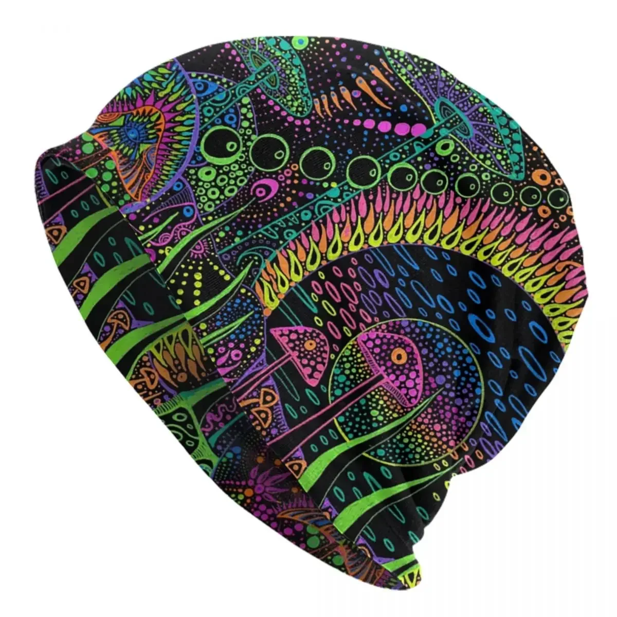 Custom Magic Mushroom Trippy Psychedelic Neon Pastel Goth Bonnet Hat Knitting Hat Men Women Unisex Warm Winter Beanies Cap