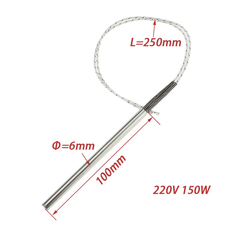 6mm Cartridge Heater Stainless Steel Heating Element 80W/100W/150W/ 220v Electric Rod Heater