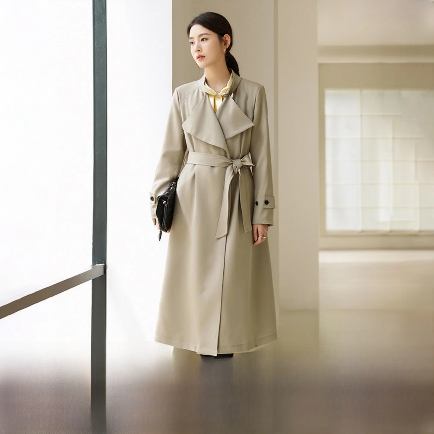 

Длинное пальто Ele, осеннее новое поступление, утягивающая женская одежда Sli, высококачественное полиэфирное волокно, семь передних магазинов