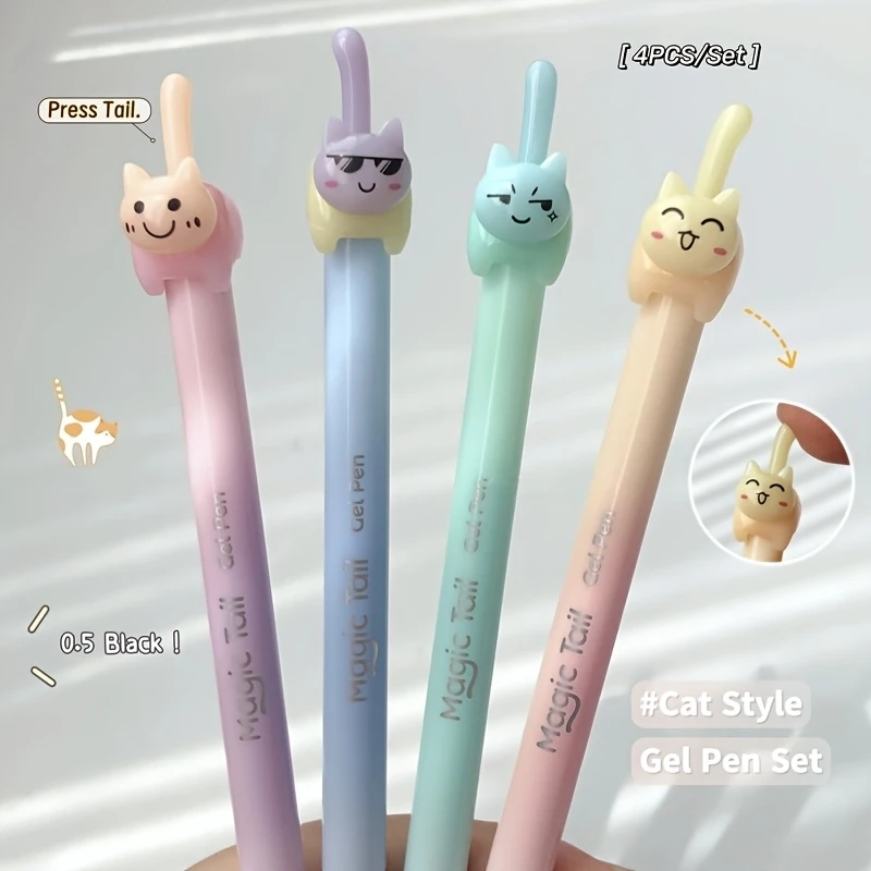 4/8pcs Cat Tail Style Gel Pens Kawaii Kitty 0.5mm Ballpoint Black Color Ink for Daily Writing Student Back to School A3349
