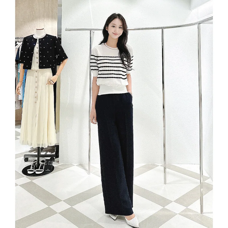

Ele, тонкий вязаный свитер, женский круглый свитер Ne Gold Tead Embellied Wave Stripe Selfwill, свободный крой Five Sve