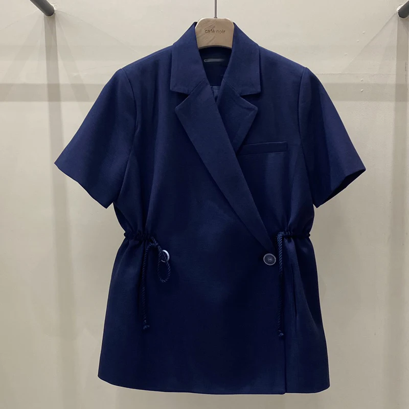 

SuperAen Fashion Summer New Thin Korean-style Drawstring Slimming Suit for Women Solid Color Oversize Simple Coats
