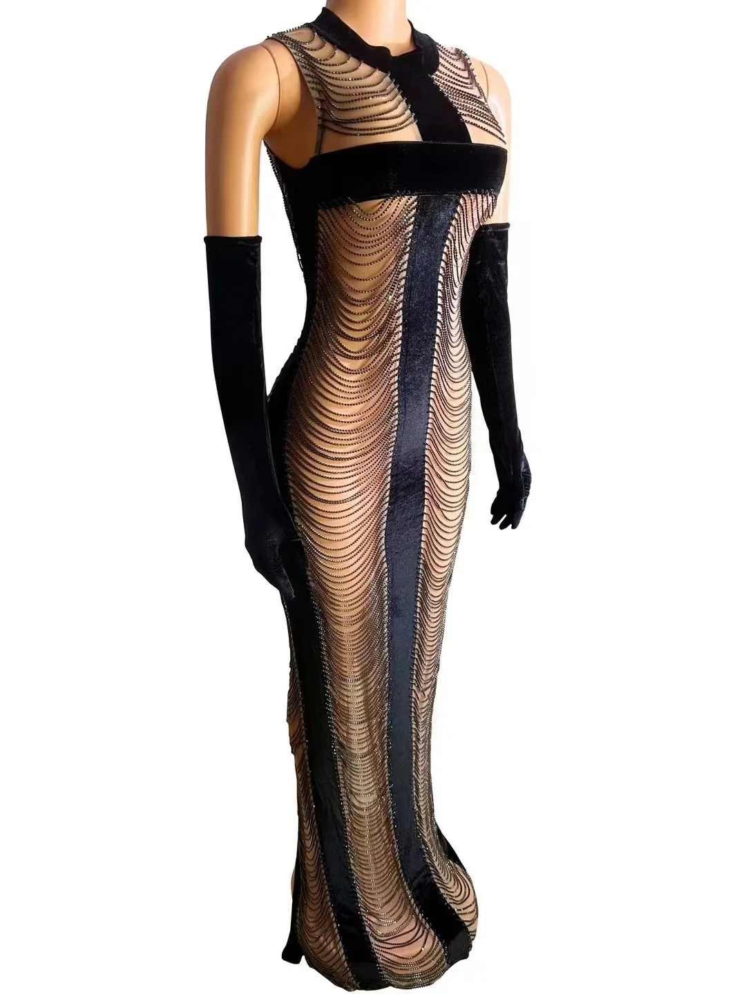 Luksusowa kryształowa suknia wieczorowa urodziny świętuj przezroczysta długa sukienka damska obcisła sukienka seksowna impreza sceniczna wieczorowa sukienka do sesji zdjęciowej