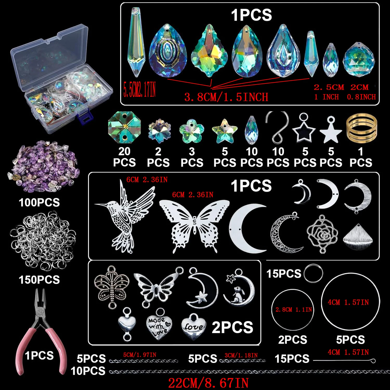 DIY 400pcs SunCatchers Making Supplies Kit Art  And Crafts with Crystals Rainbow for Indoor Window Home Wedding Garden Christmas