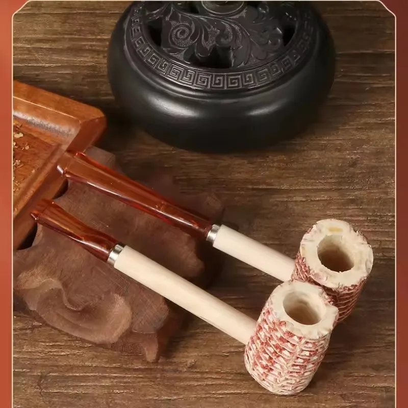 Disposable Corncob Smoking Pipe Natural Corn Cigarette Holder Mouthpiece Straight Curved Pipe For Novice Smokers Gift