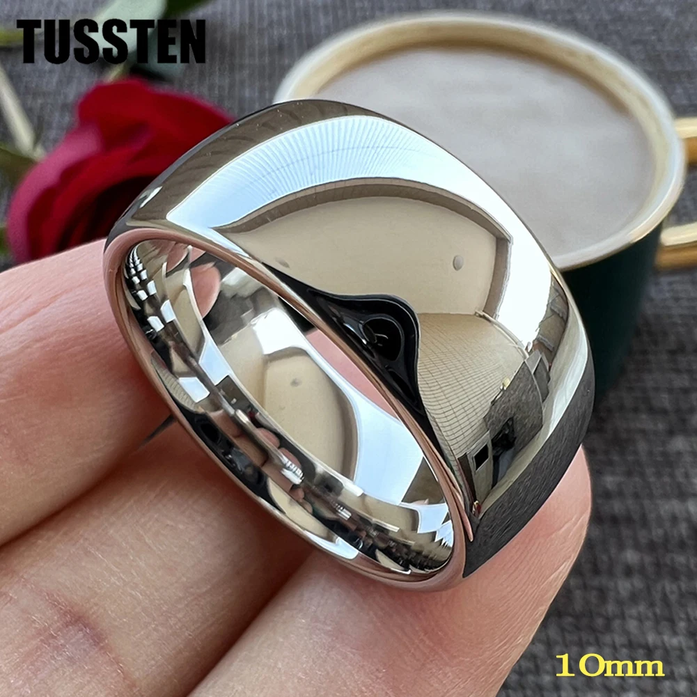 Dropshipping TUSSTEN 10MM White Tungsten Ring For Men Women Couple Engagement Wedding Band Trendy Jewel Comfort Fit