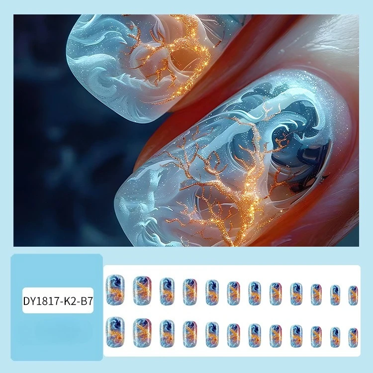 24 個の台形の付け爪プレスオンネイルヨーロッパアメリカンスタイルの新鮮なシンプルなグラフィティデザイン取り外し可能な着用可能な付け爪