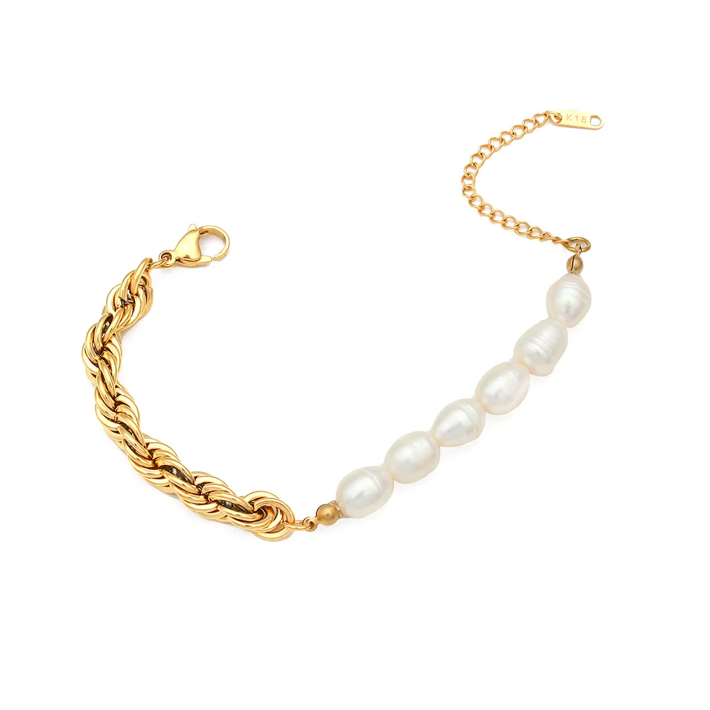 New Kpop Pearl and Twist Chain Necklace Bracelet Set for Men Women Jewelry Gift