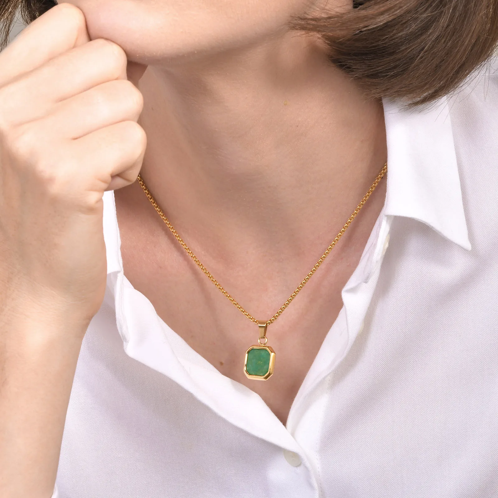 Vnox Square Natural Stone Necklace for Men Women, Stainless Steel Geometric Pendant Collar with Box Chain Gifts Jewelry