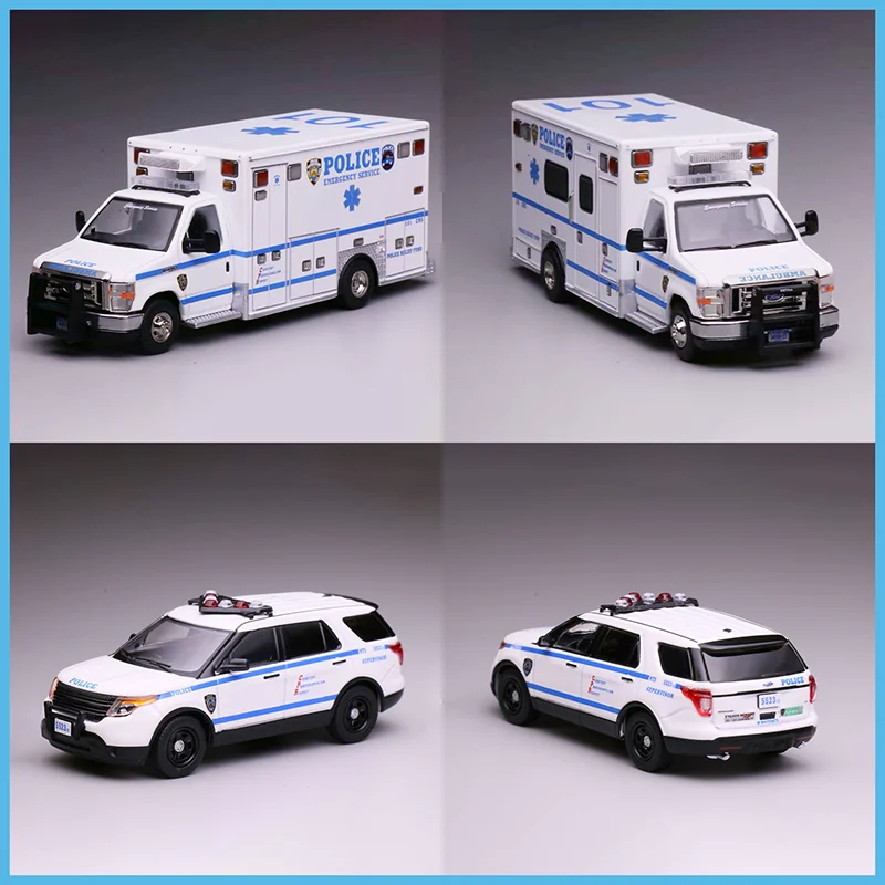 596 Diecast 1:64 Scale E450 Ambulance & 2013 Explorer Alloy Simulation Car Model Adult Collection Decoration Gift Display