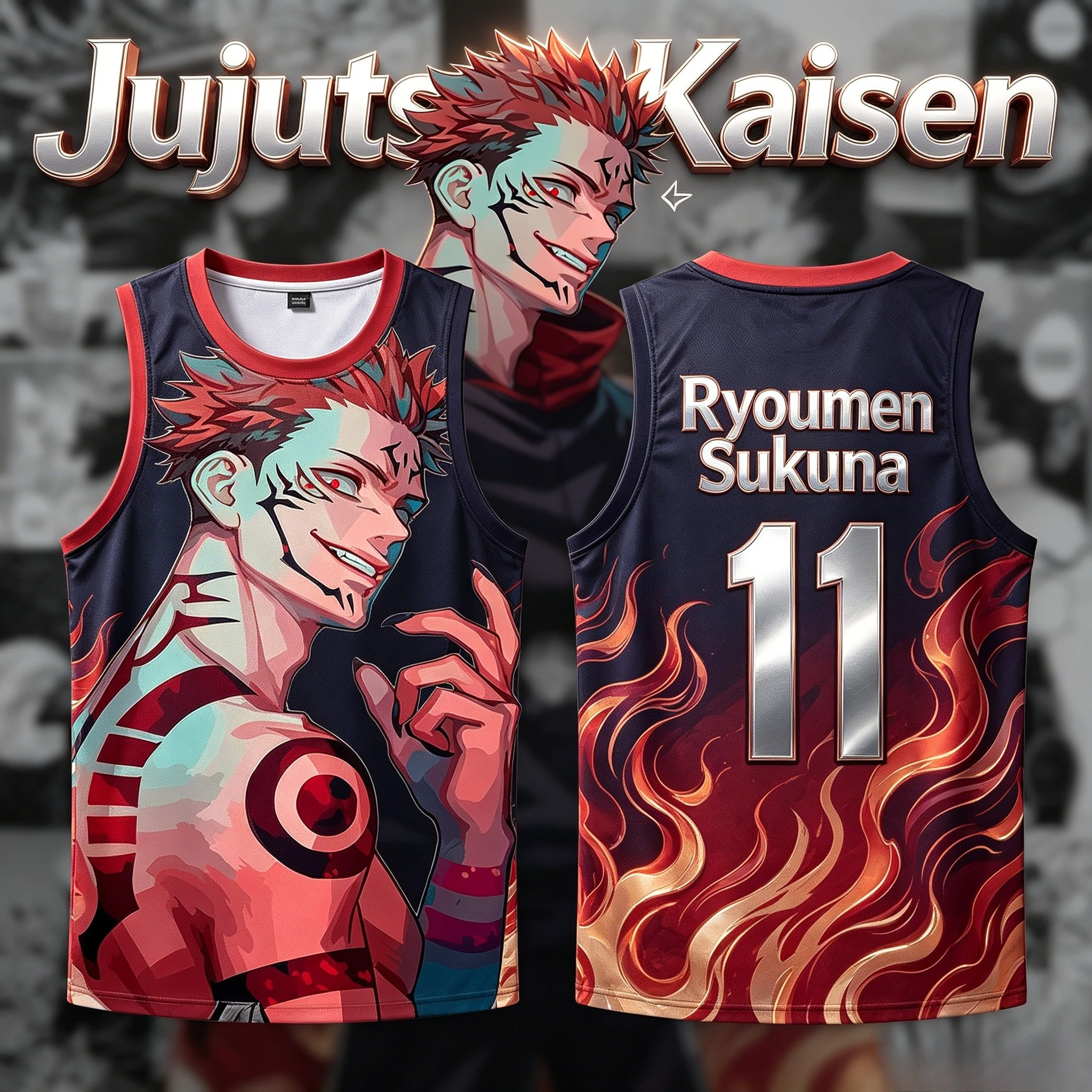 2026 Summer Hot Selling Jujutsu Kaisen Ryomen Sukuna 3D Printed Crew Neck Vest, Breathable Sports Unisex Y2K Trendy Top