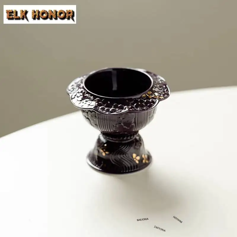 ZAEYORIA Purple Glazed Sprinkle Gold Candle Holder Aesthetic Scented Aromatic Candles Candle Lights Tea Items Wedding Decoration