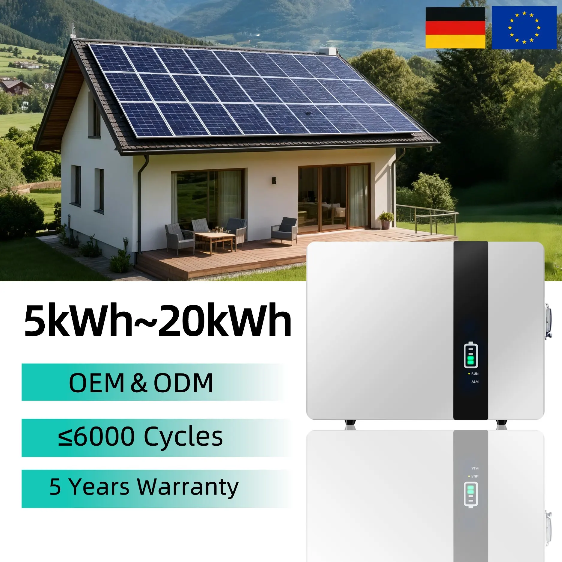 Low Voltage Container Energy Storage System Battery 5.12kWh LiFePO4 IP65 for Home Energy Storage System