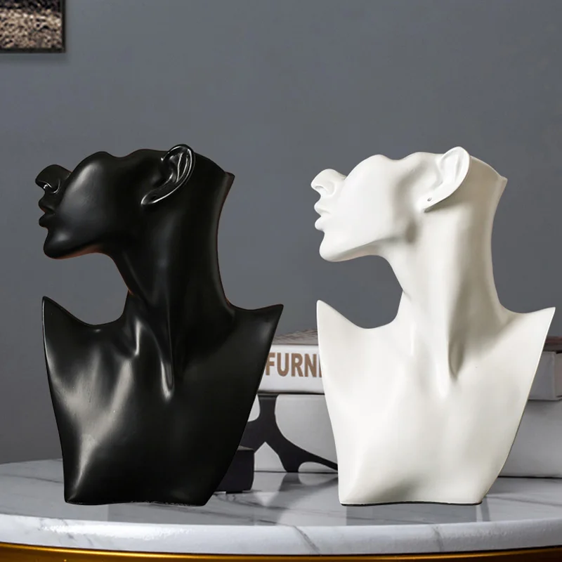 

BLACK AND WHITE CHARACTER BUST SCULPTURE RESIN ORNAMENTS ABSTRACT ART FIGURE STATUE CRAFTS LIVING ROOM DISPLAY HOME DECORATION