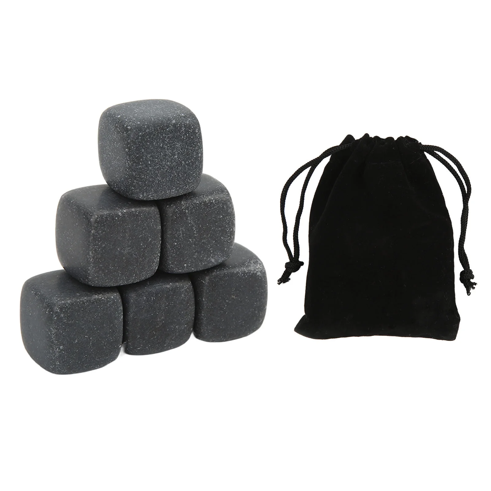 Basalt Whiskey Stones Set with Storage Bag for Whiskey Cognac Wine Beverage Reusable Chilling Whiskey Rocks for Gift 6pcs Set
