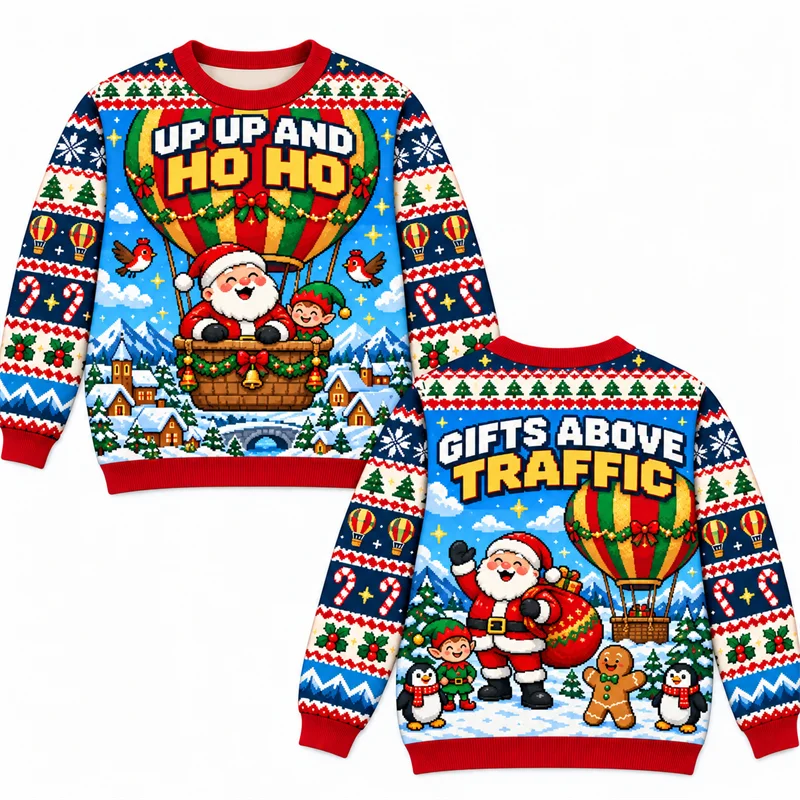 Funny Ugly Christmas Sweater Men Santa Popcorn Repair Crew Reindeer Star Watch Cheese Print Crewneck Long Sleeve Pullover