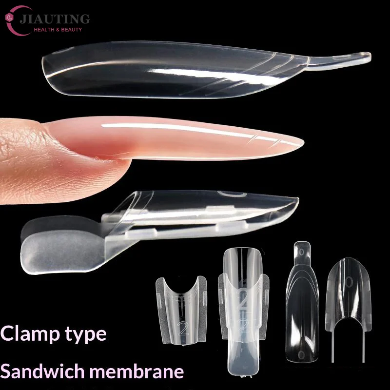 30pcs Nail Clear Rocket Shape Sandwich Dual Nail Forms Reusable Full Cover Dual Nail Molds Top & Bottom Quickly Extend Nails