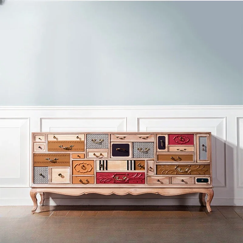 

Neoclassical solid wood color drawers, bucket cabinets, TV cabinets, natural wood foyer storage, high cabinet oak