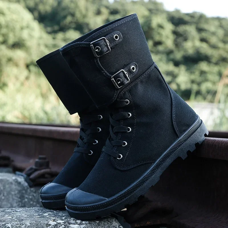 Men's Long Canvas Shoes Outdoor High Top Casual Boots Desert Tactical Anti Slip Mountaineering Work Shoes 2026 New Boots for Men