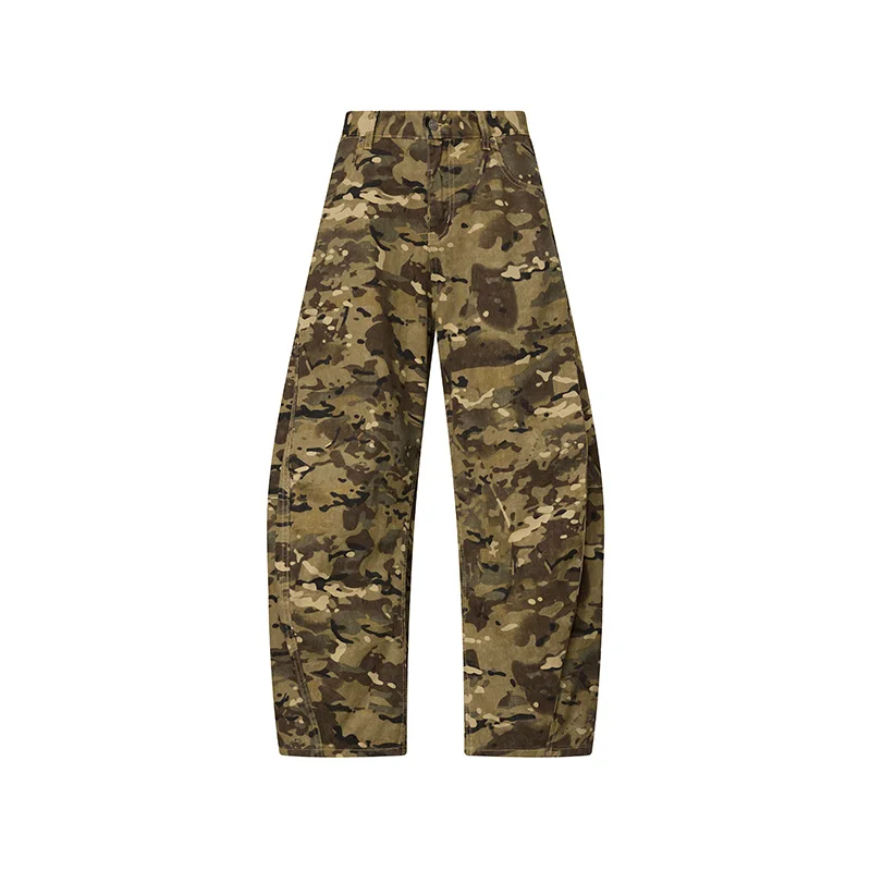 Celana Panjang Busur Pisau Melengkung Longgar Kamuflase Tren Jalanan untuk Pria 2025 Celana Kasual Longgar dan Modis Desain Baru