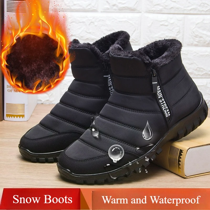 Shoes for Men Winter Waterproof Snow Boots Fashion Soft Sole Ankle Boots Men New Non Slip Casual Sneakers Warm Men Cotton Shoes