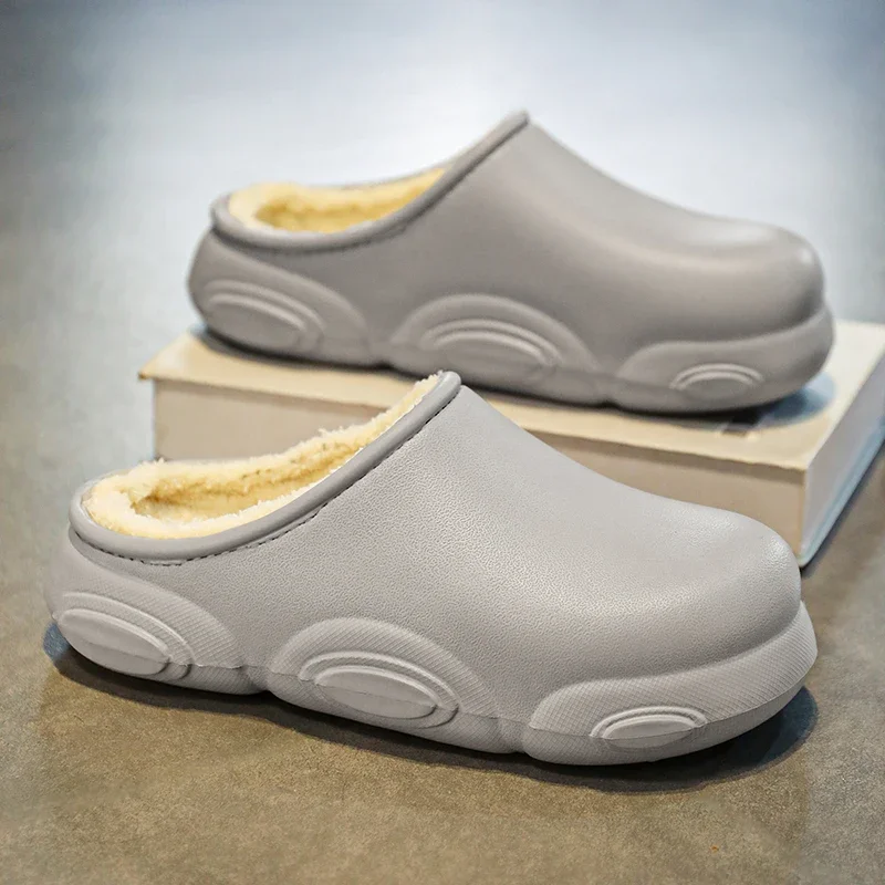 

Slippers for Men House Slippers Add Velvet Waterproof Non-Slip Flat Thick Bottom Couple Women Home Shoes Wear-resistant Warm