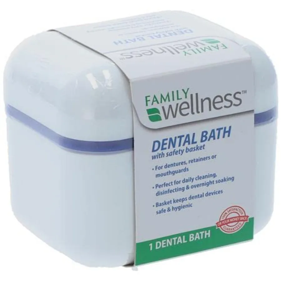 Denture Cup, DENTAL BATH with Strainer Basket, For Dentures, Retainers, Mouthguards, 1 Count