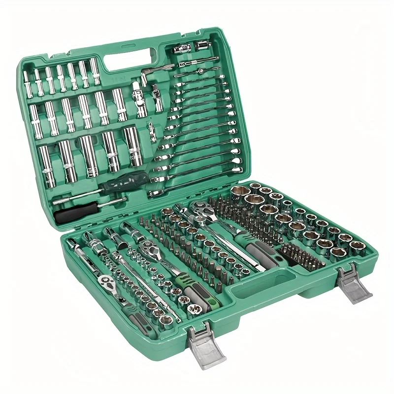 172pc Chrome Vanadium Steel Wrench Set Ratchet Socket Spanners Multi Tool Kit Car Motorcycle Boat Maintenance Home Use Hard Case