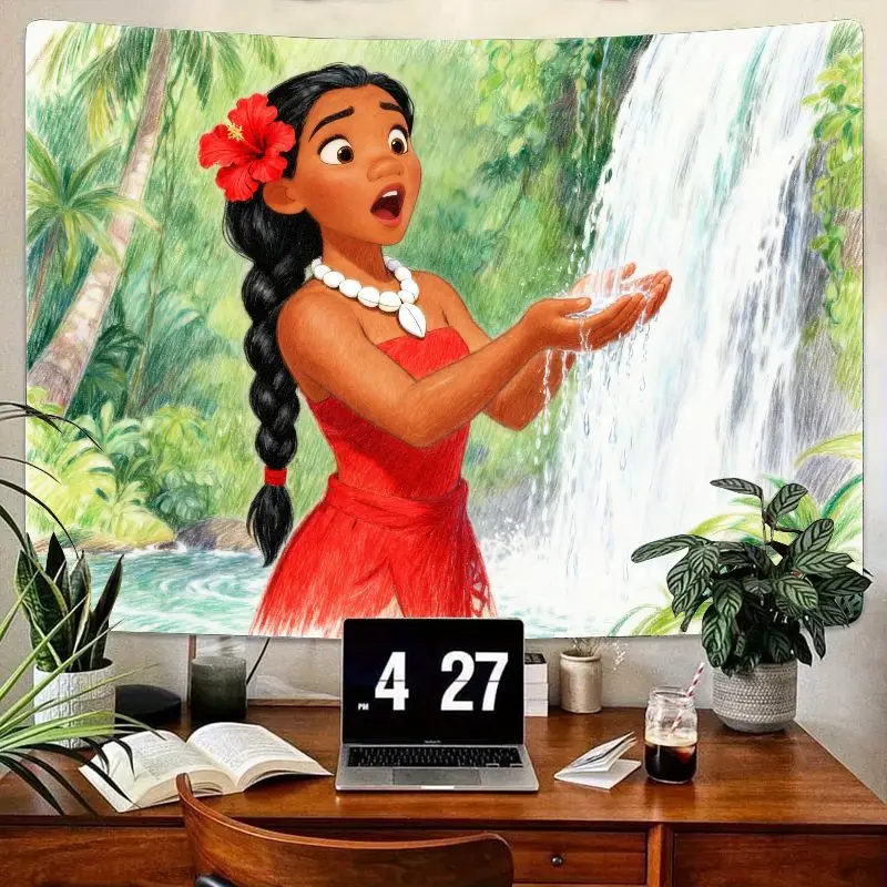 

1 шт., гобелен принцессы Моаны Диснея с тропическим островом, настенное искусство с водопадом, полиэстер, домашний декор, подарок для девочек, детская спальня и общежитие