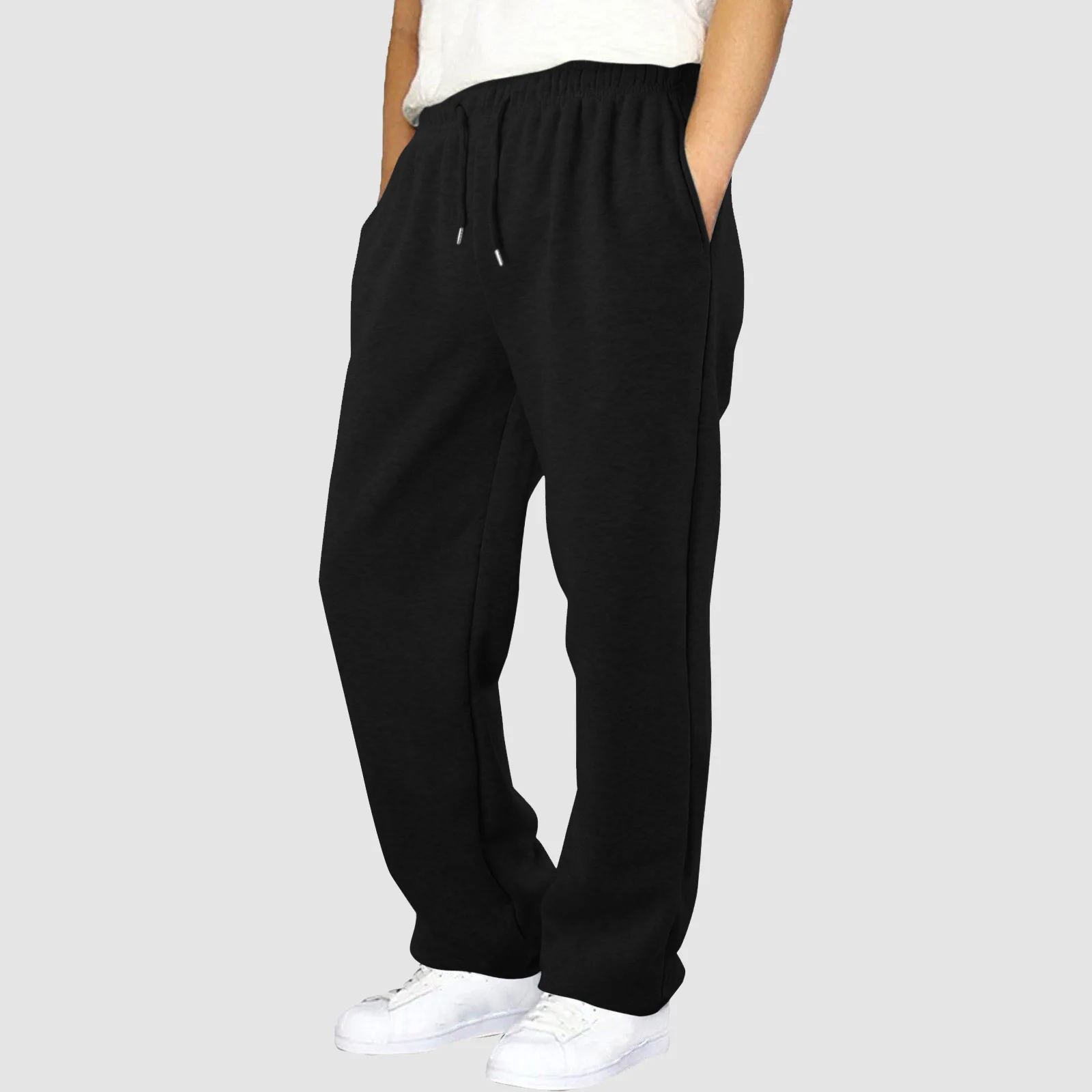 Mens Fleece Lined Sweatpants Wide Straight Leg Pants Bottom Sweatpants Joggers Pants Loose Fit Sweatpants High Waisted Yoga Pant