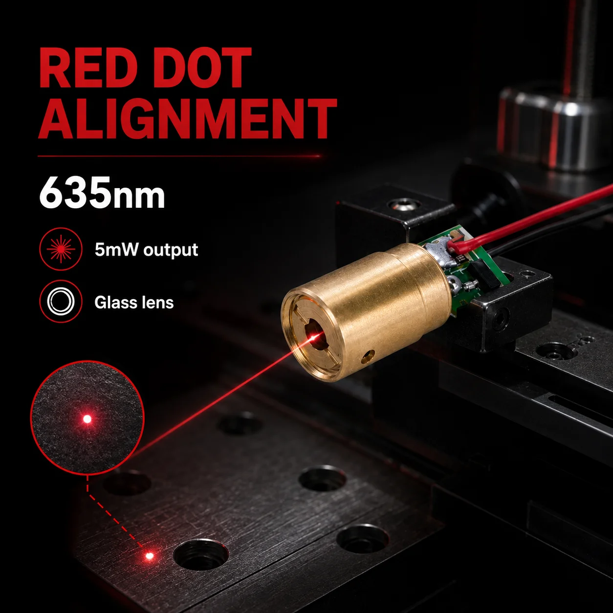 ZhonNa Dia8mm 635nm 5mW Red Dot Laser Module Glass Lens APC Drive CW Circuit Industrial Grade Tool Instrument Module Accessories