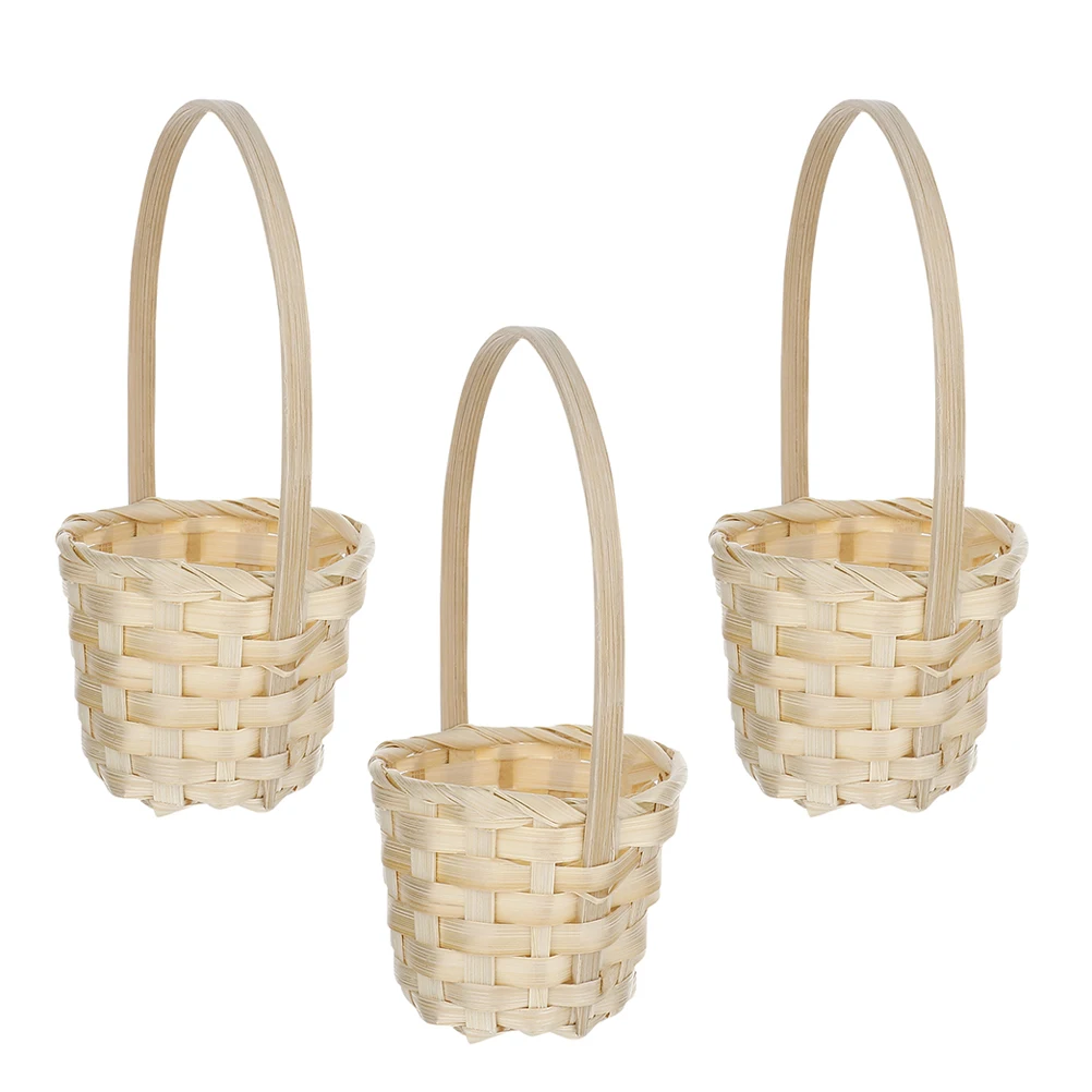 

3Pcs Mini Woven Baskets Handmade Storage Baskets with Handles Bamboo Craft Basket Small Size Home Storage Organization