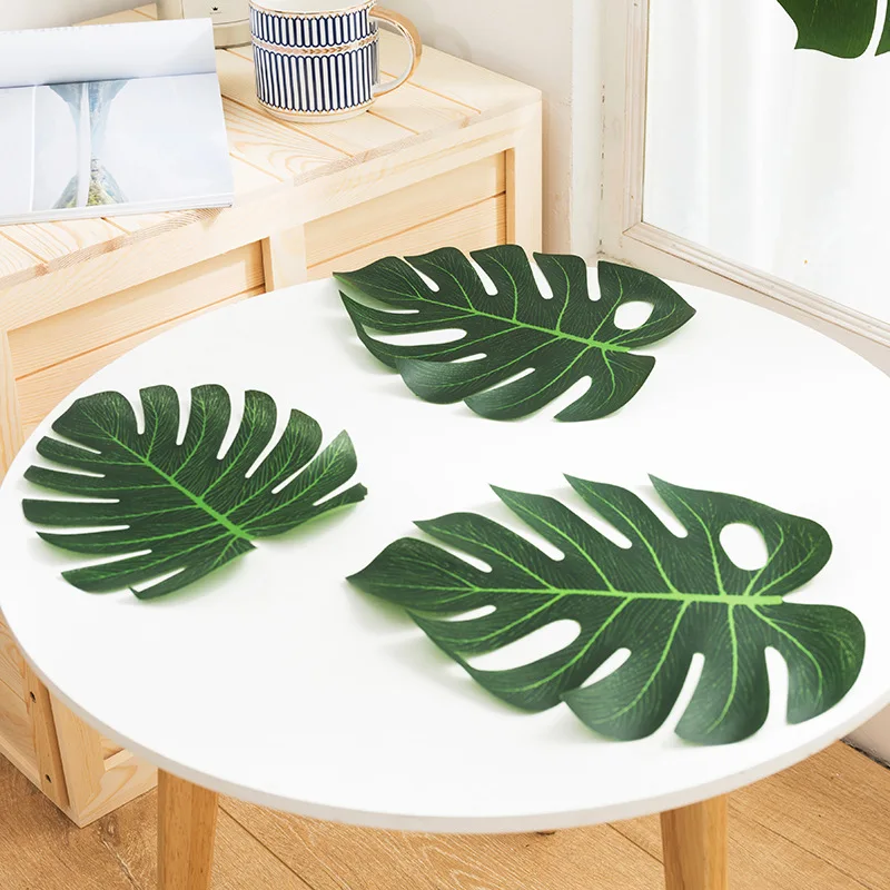 12pcs/Lots Artificial Tropical Monstera Palm Leaves Simulation Leaf for Hawaiian Theme Party Home Garden Decoration Fake Leaves