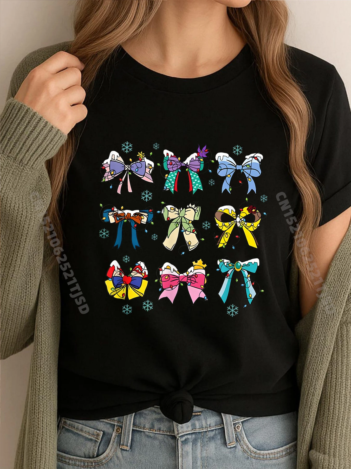 

Винтажная рождественская легкая модная футболка с лентами и бантами, женская футболка с коротким рукавом, потертая футболка для женщин на открытом воздухе
