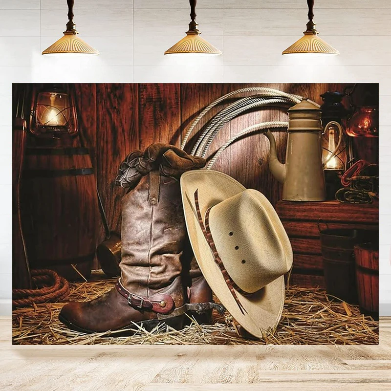 

Western Style Cowboy Photography Backdrop Cowboy Shoes Rustic Farm Theme Party Background West Style Photo Banner