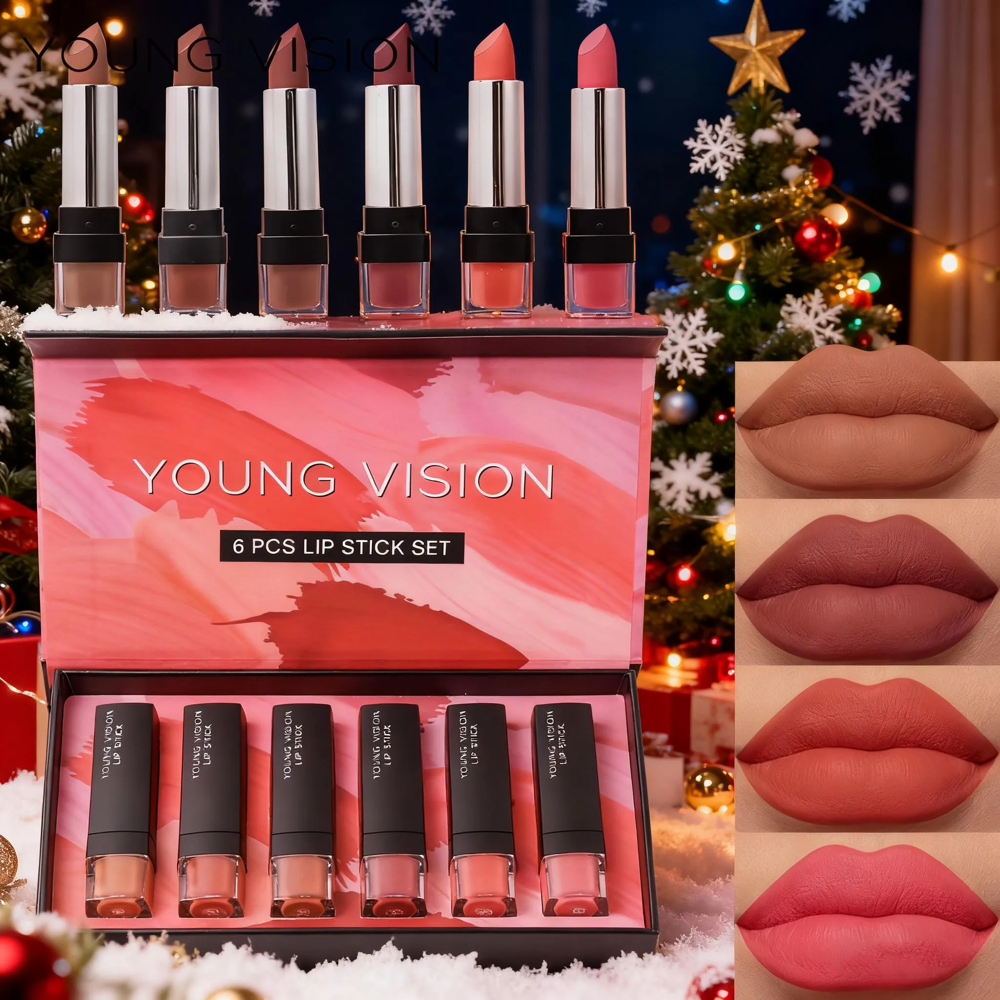 Coffret cadeau de rouge à lèvres mat, 6 pièces/ensemble, tasse antiadhésive, rouge à lèvres hydratant en velours