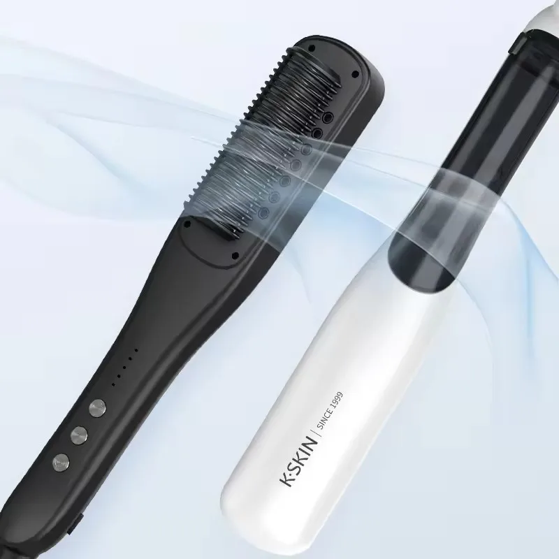 Electric Fast Heating Steam Hair Straightening Curling Comb 3Heat Settings Ceramic Brush Portable Household Styling Flat Iron
