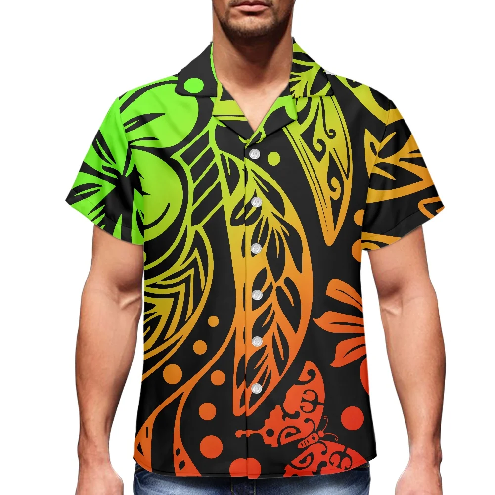 

HYCOOL Gradient Polynesian Casual Shirts For Men Hawaiian Tropical Print Custom Shirts 5xl Short Sleeve Button Up Collared Shirt