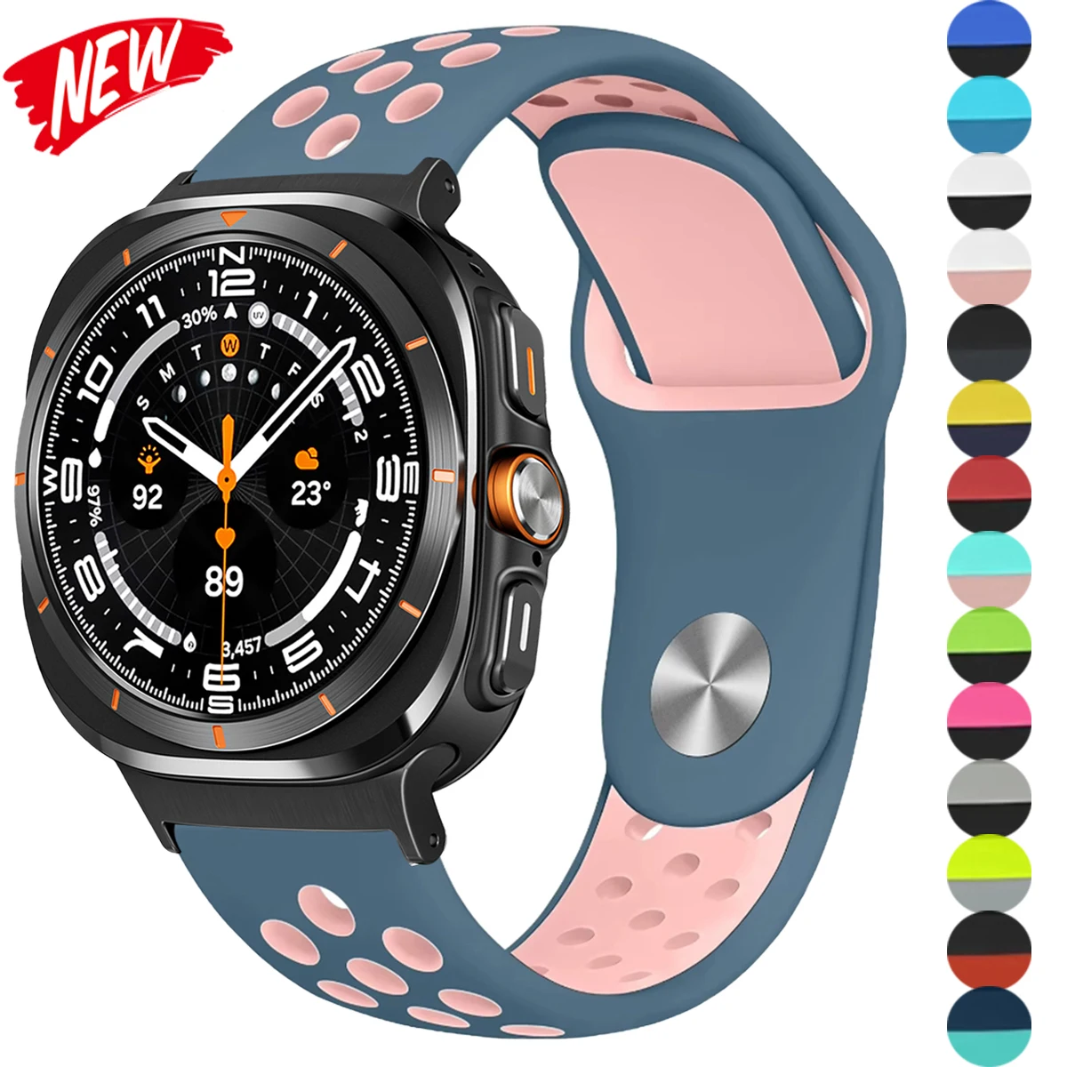 Sport-Silikonarmband für Samsung Galaxy Watch 8/8, klassisches zweifarbiges, atmungsaktives Armband für Galaxy Ultra 2025/7, wasserdichtes Armband