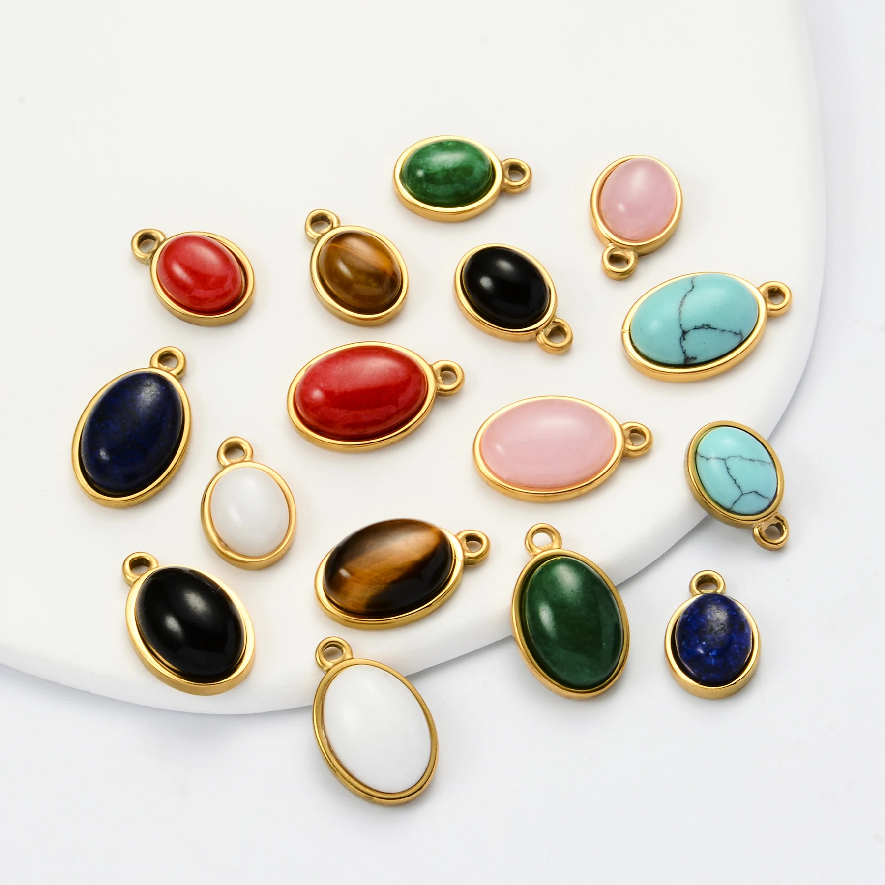 

3Pcs Retro Gold Color Stainless Steel Pendant Oval Natural Turquoise Charm DIY Necklace Bracelet Jewelry Making Accessories