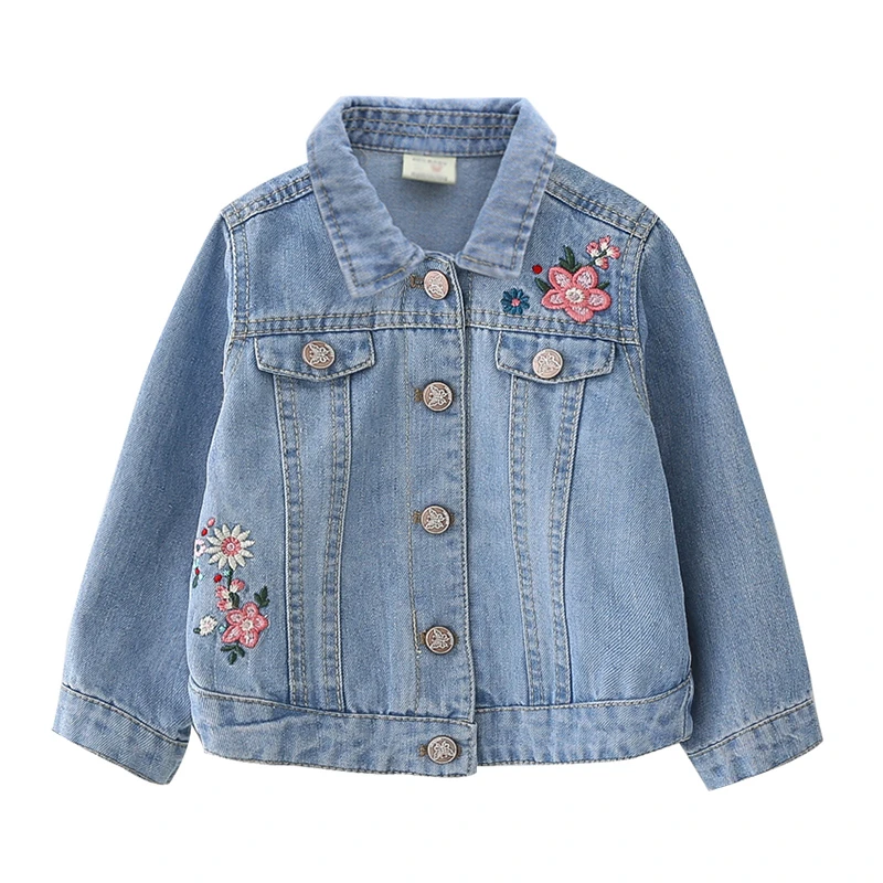 여아용 자수 긴 소매 단추 데님 재킷, 청바지 재킷, 아동용 외투, 2-8 용수철, 여름