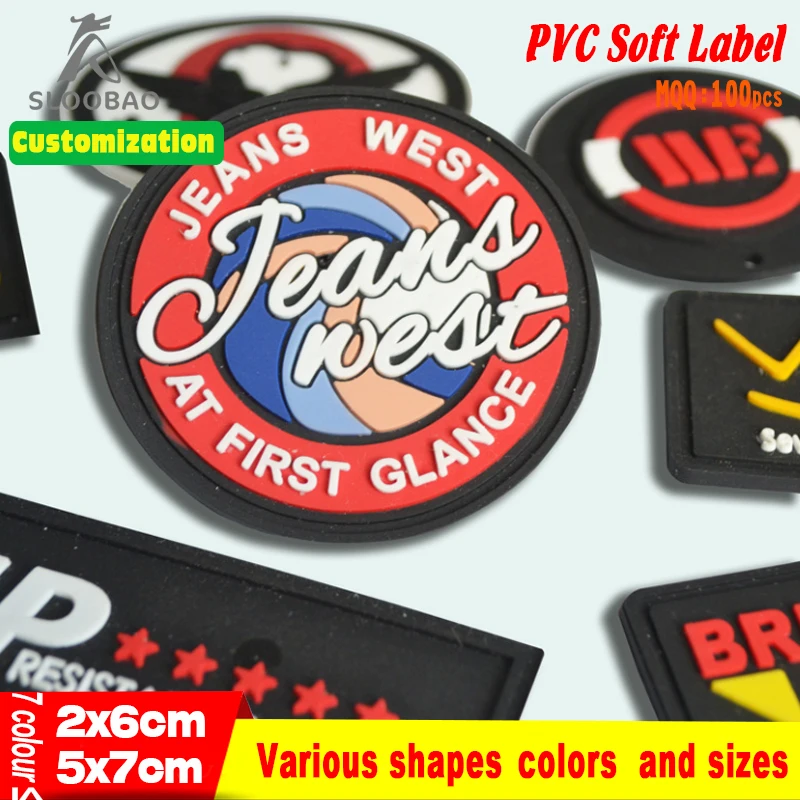 Seven Colors PVC Drip Plastic Label Heat Transfer Printed Rubber Silicone 3D Soft Anti-static Clothing Logo Accessories Customiz