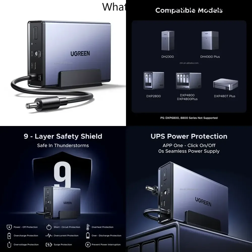 UGREEN NAS US3000 12000mAh Uninterruptible Battery Power Supply Bundle 4-Bay Desktop NAS 120W Max Output Fast Charging