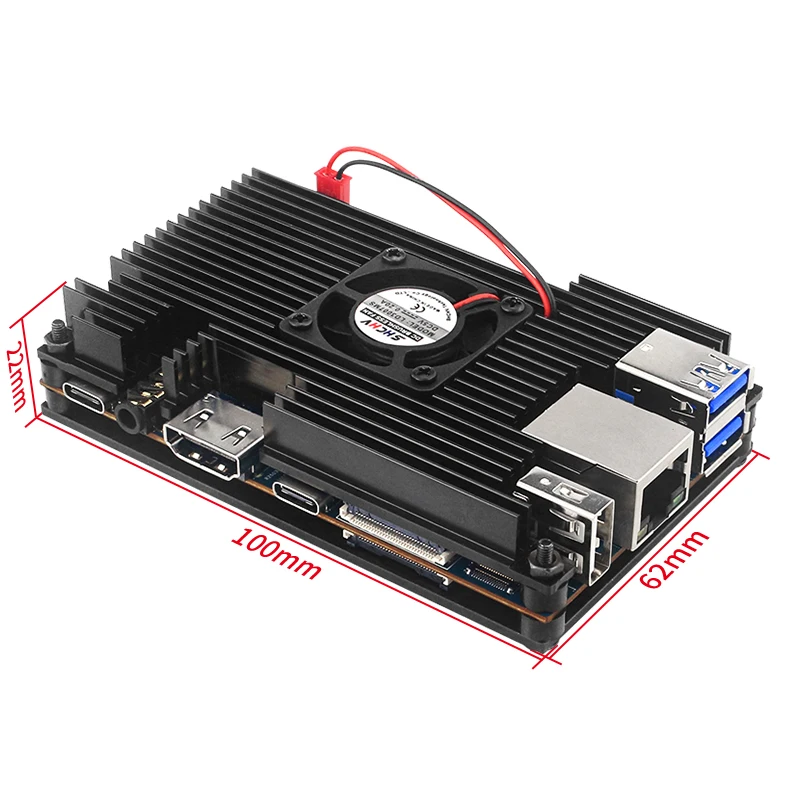 Orange Pi 5 Estojo de liga de alumínio, Metal ativo e passivo com ventilador, Caixa de proteção contra dissipadores de calor