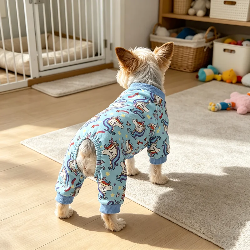 Blauer Einhorn-Hundepyjama, Hunde- und Katzenkostüme, dehnbarer, lustiger Haustierkostüm, Kleidung, Outfit, Pyjama für mittelgroße Hunde – Detail 5