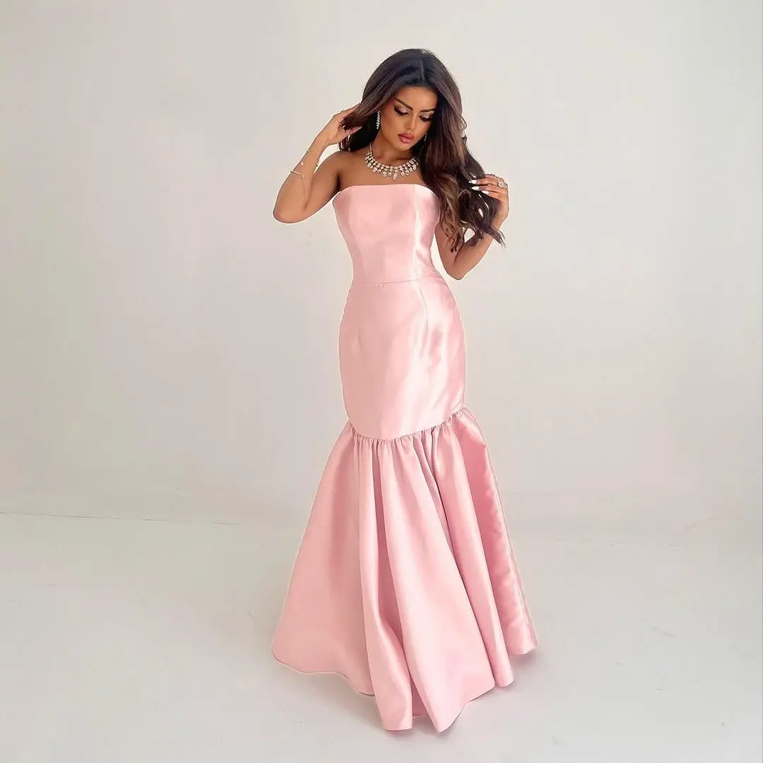 Pink Luxury Mermaid Prom Dresses Strapless Sleeveless Evening Dress 2023 Saudi Arabia Women's Formal Request Party Wedding